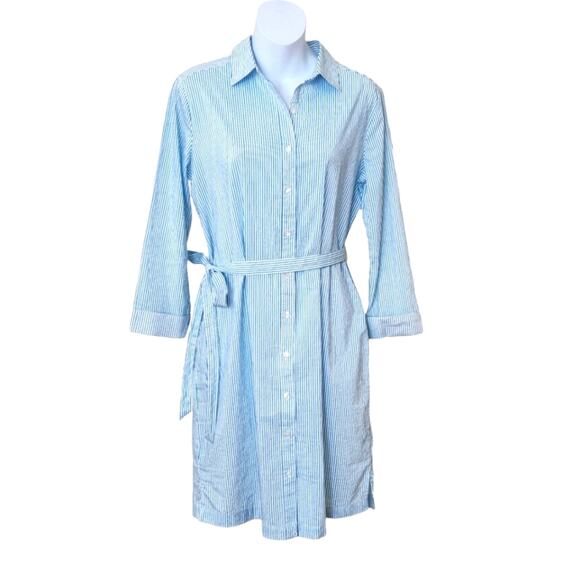 CITY STREETS White Blue Striped Shirt Dress Size S - Picture 1 of 7